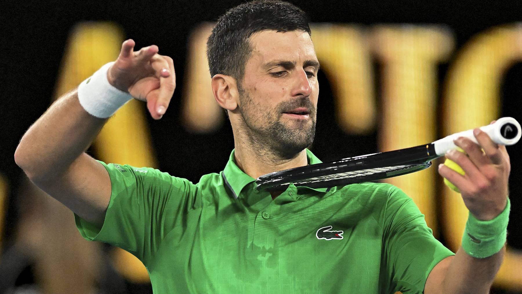 MELBOURNE, AUSTRALIA - JANUARY 24: Novak Djokovic (SRB) reaction after winning a tie break in the third set against Botic van de Zandschulp (NED) (not seen) during round 3 at the Australian Open grand slam tennis tournament at Melbourne Park in Melbourne, Australia on January 24, 2026 Mark Avellino / Anadolu