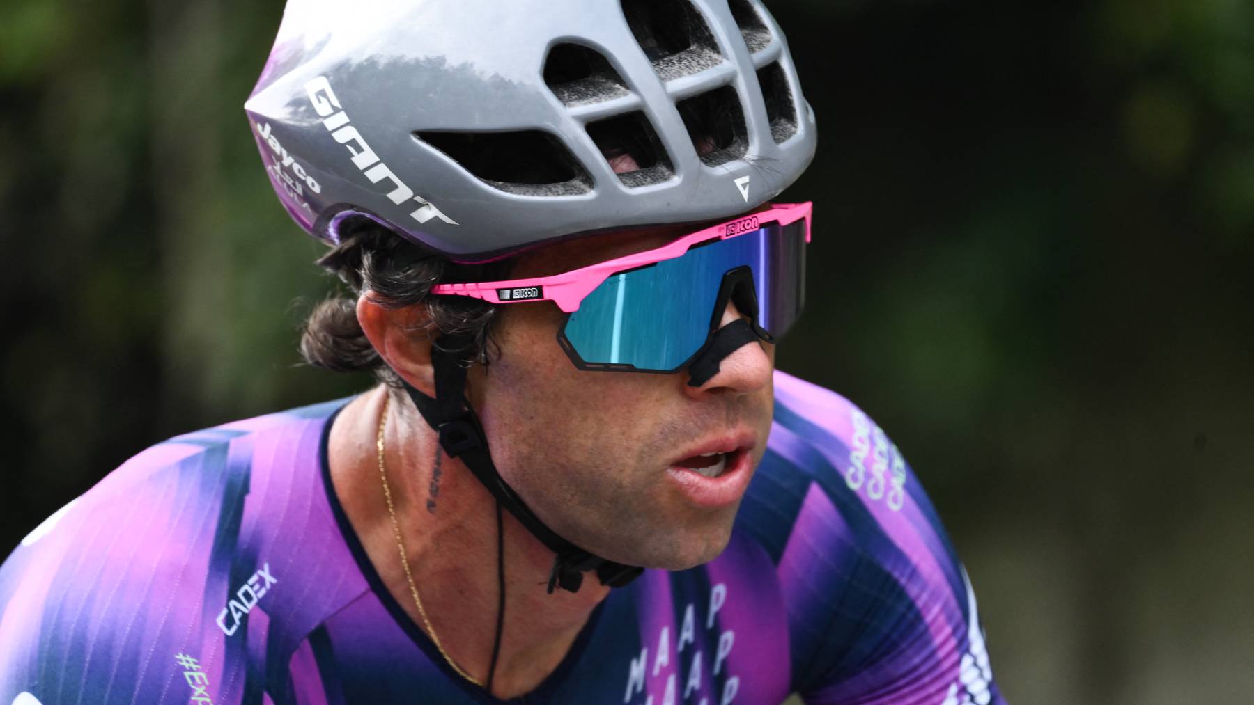 Team Jayco AlUla’s Australian rider Michael Matthews cycles in a breakaway during the 119th edition of the Giro di Lombardia (Tour of Lombardy), a 238km cycling race from Como to Bergamo on October 11, 2025.