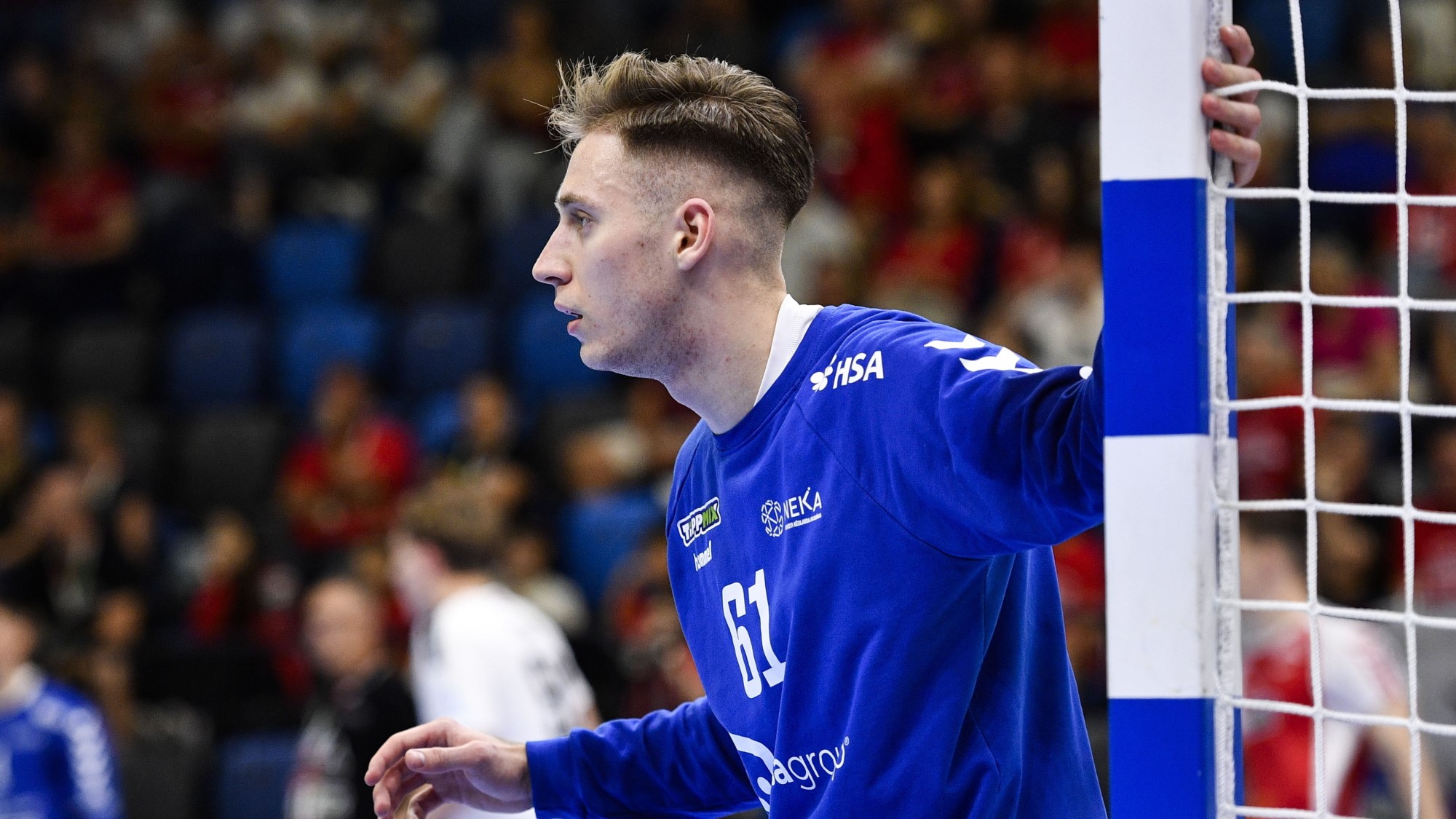 Mikler Krisztián, a NEKA játékosa a férfi kézilabda Magyar Kupa harmadik helyéért játszott Dabas KC - NEKA mérkőzésen a Tatabányai Multifunkciós Csarnokban 2024. május 19-én.