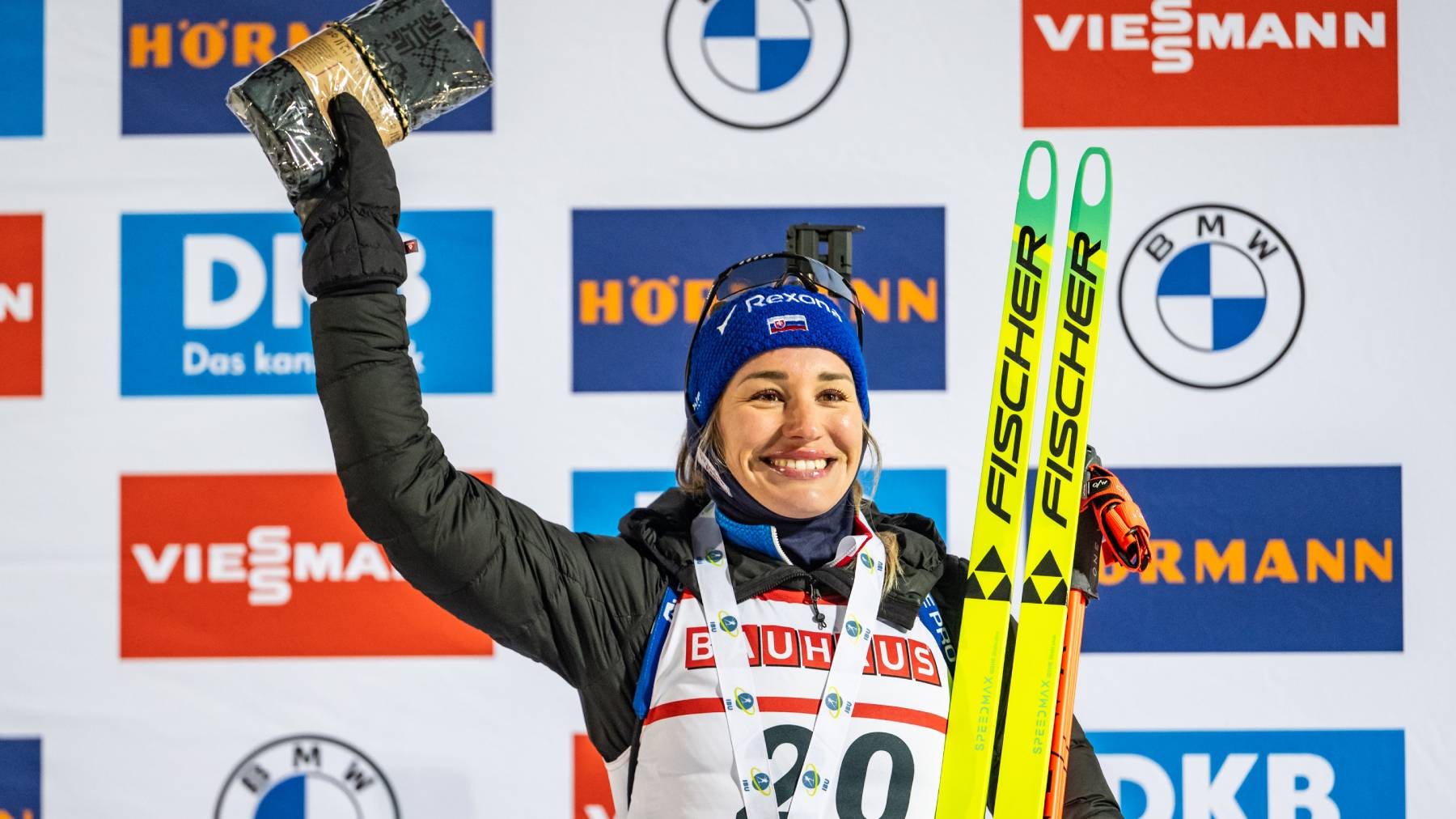 KONTIOLAHTI, FINLAND - MARCH 5: Third Placed Paulina Batovska Fialkova of Slovakia celebrates during the medal ceremony after the Women 15km Individual at the BMW IBU World Cup Biathlon Kontiolahti on March 5, 2026 in Kontiolahti, Finland. (Photo by Kevin Voigt/GettyImages)
