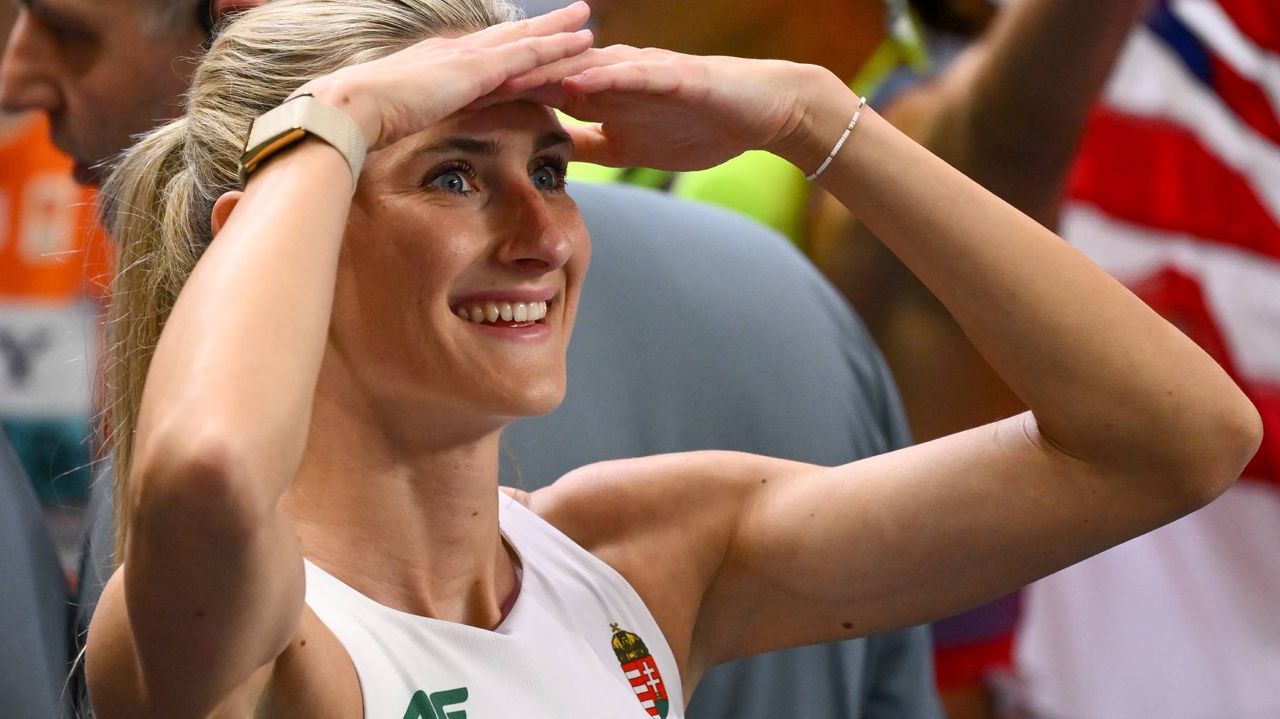 Torun, 2026. március 22. Szűcs Szabina a női ötpróba 800 méteres síkfutás versenyszáma után a toruni fedettpályás atlétikai világbajnokságon 2026. március 22-én.