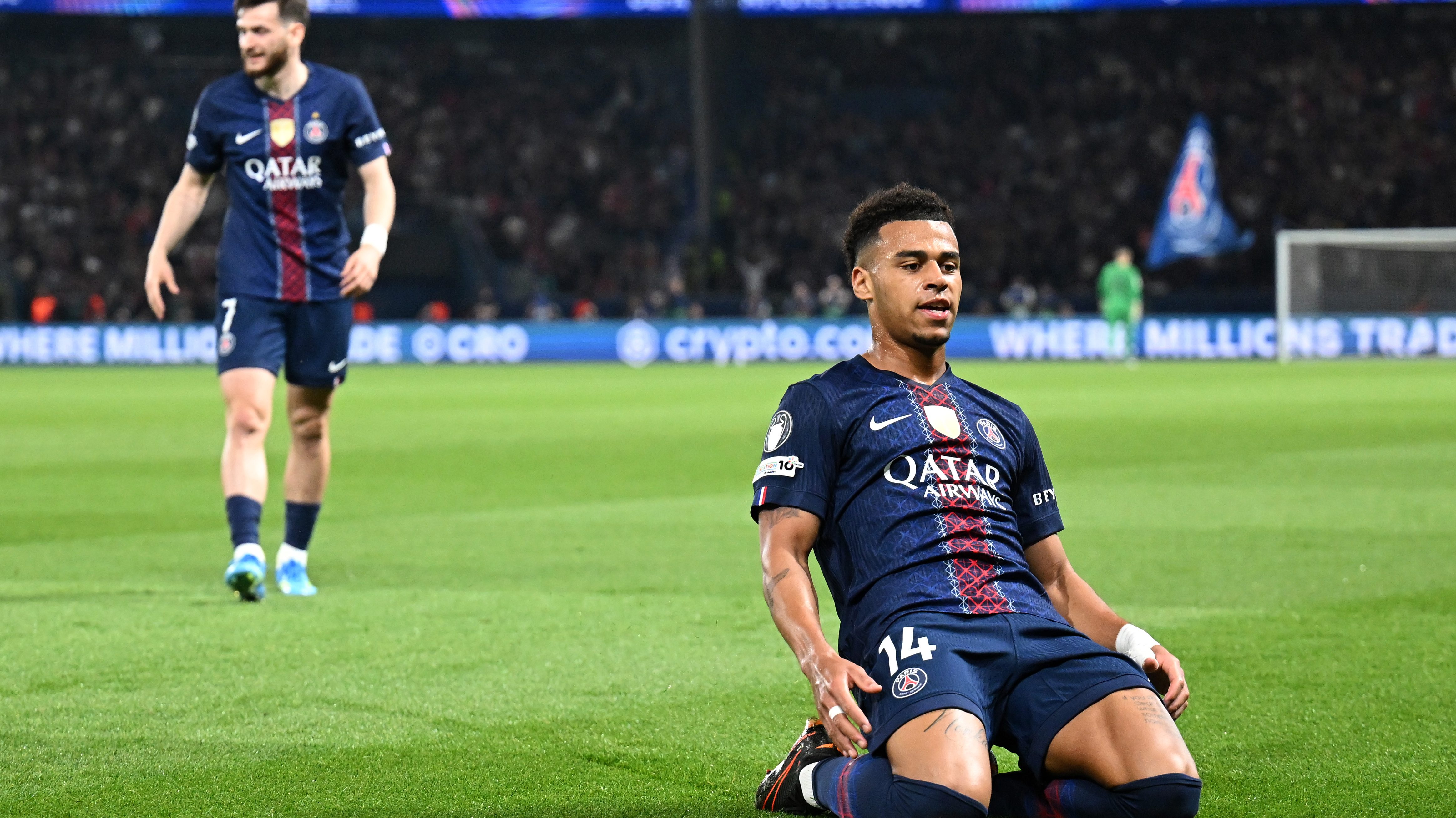 Desiré Doué gólöröme a PSG-Liverpool meccsen.
