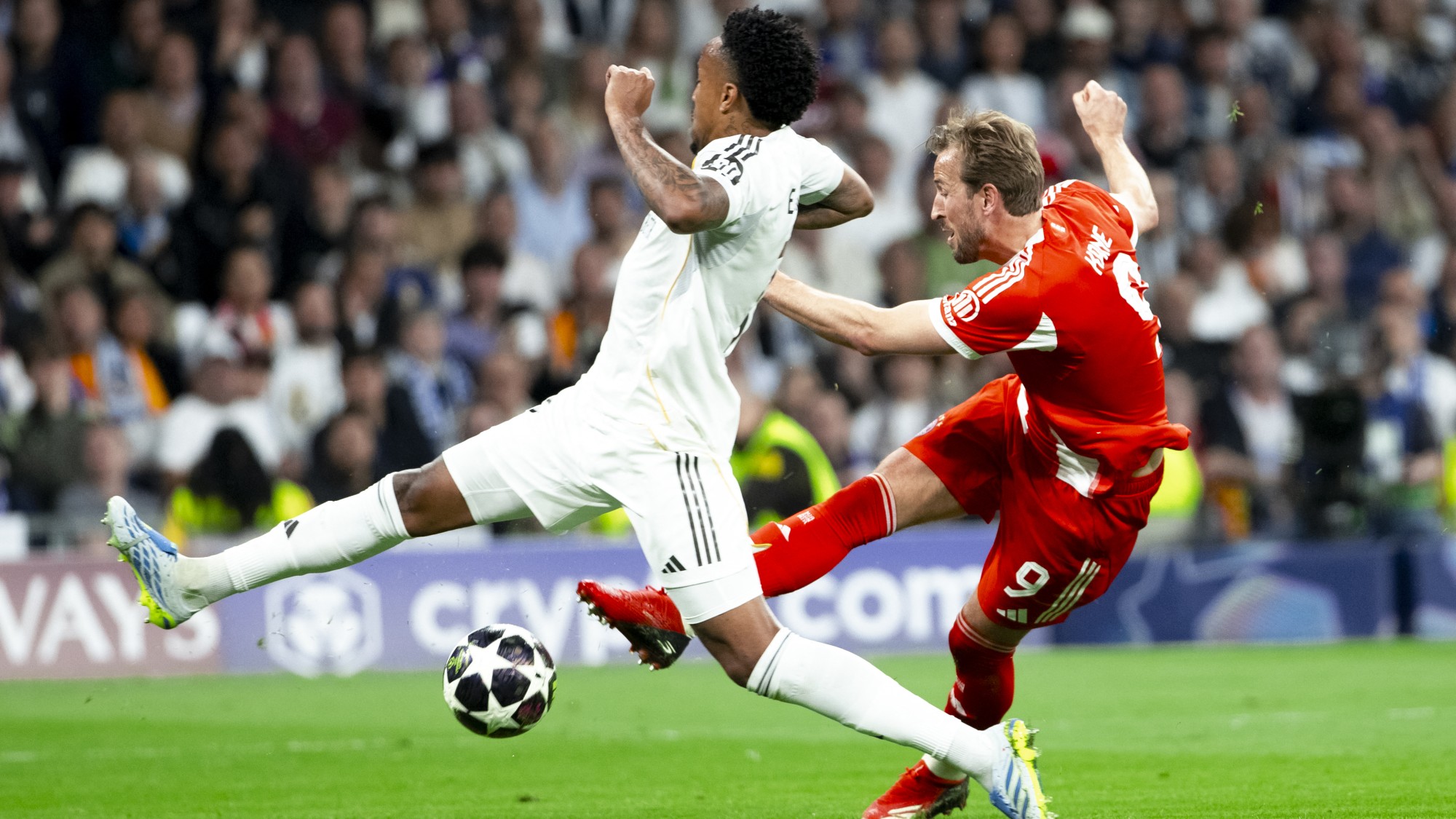 Harry Kane a Real Madrid elleni BL-negyeddöntő első meccsén.