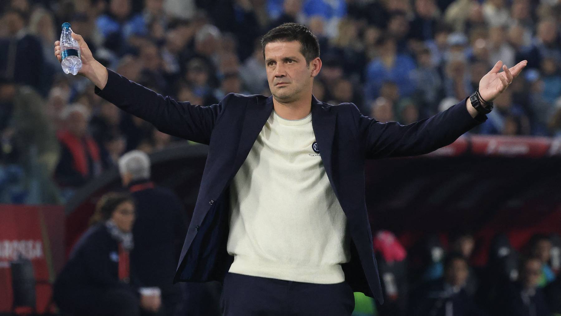 Cristian Chivu, head coach of Inter Milan, reacts during the Italian Cup football final match between Lazio and Inter Milan at the Olympic stadium in Rome, Italy, on May 13, 2026. Riccardo De Luca / Anadolu