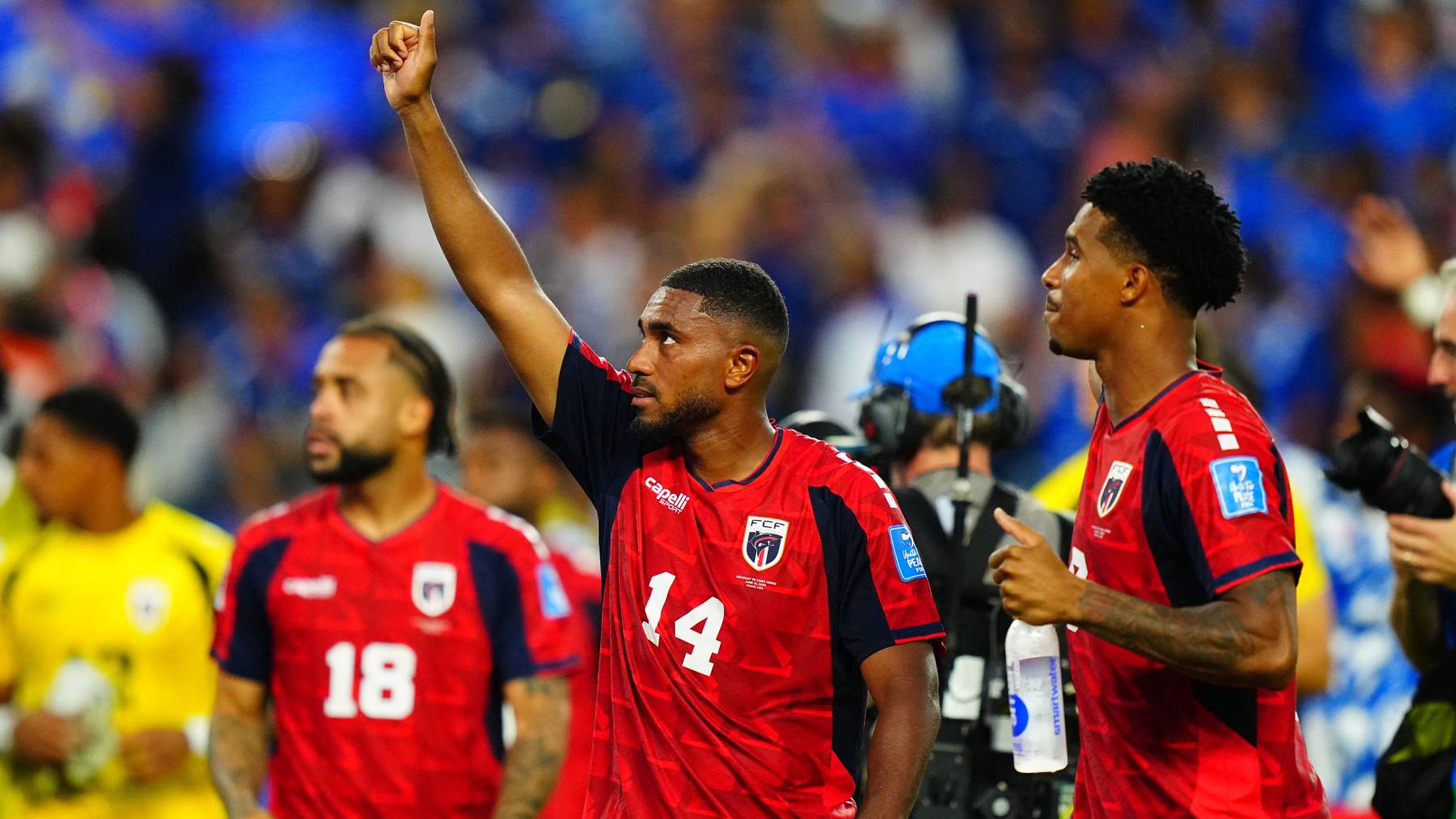 FLORIDA, USA - JUNE 21: Deroy Duarte (14) of Cape Verde celebrates after the 2026 FIFA World Cup First Stage Group H match between Uruguay and Cape Verde at the Hard Rock Stadium (Miami Stadium) in Miami Gardens, Florida, United States on June 21, 2026. Evrim Aydin / Anadolu