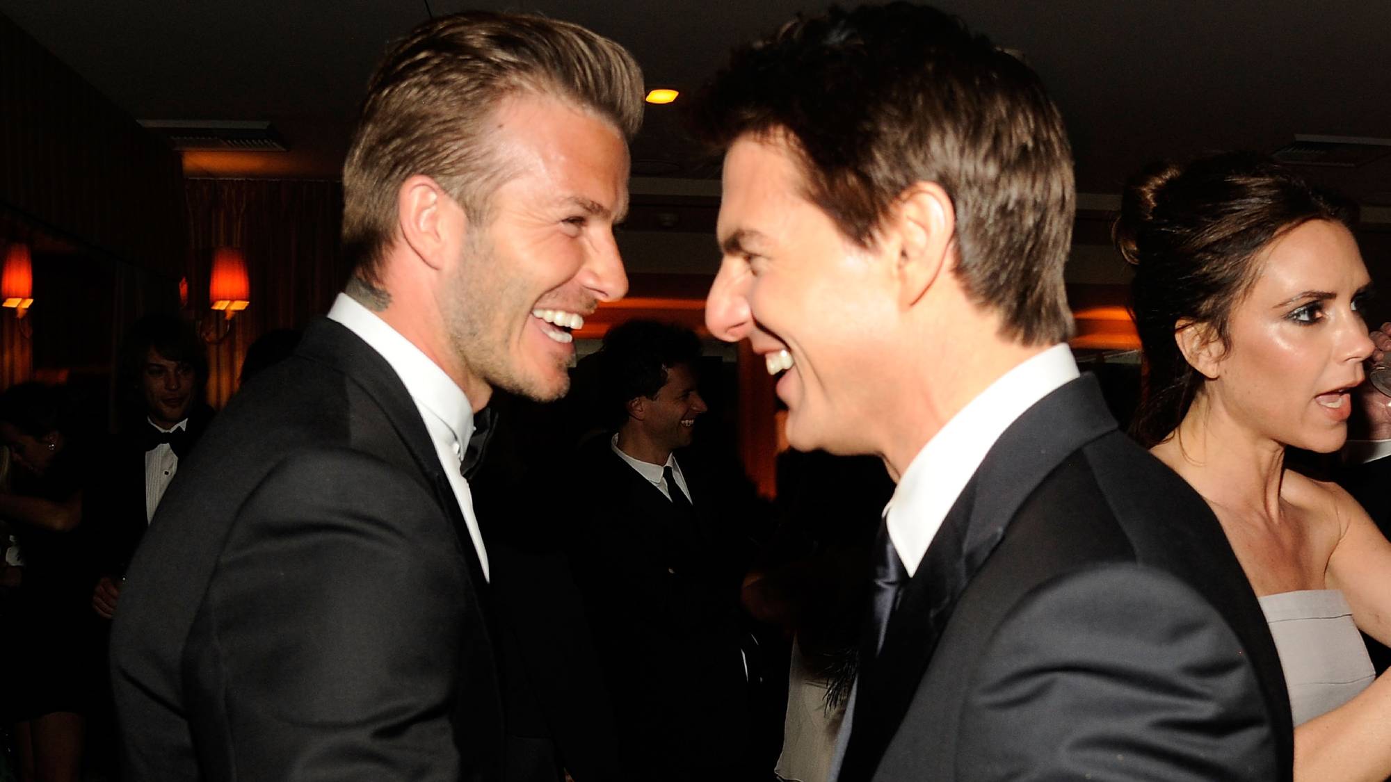 WEST HOLLYWOOD, CA - FEBRUARY 26: (EXCLUSIVE ACCESS SPECIAL RATES APPLY; NO NORTH AMERICAN ON-AIR BROADCAST UNTIL MARCH 1, 2012) David Beckham and Tom Cruise attend the 2012 Vanity Fair Oscar Party Hosted By Graydon Carter at Sunset Tower on February 26, 2012 in West Hollywood, California. (Photo by Kevin Mazur/VF12/WireImage)