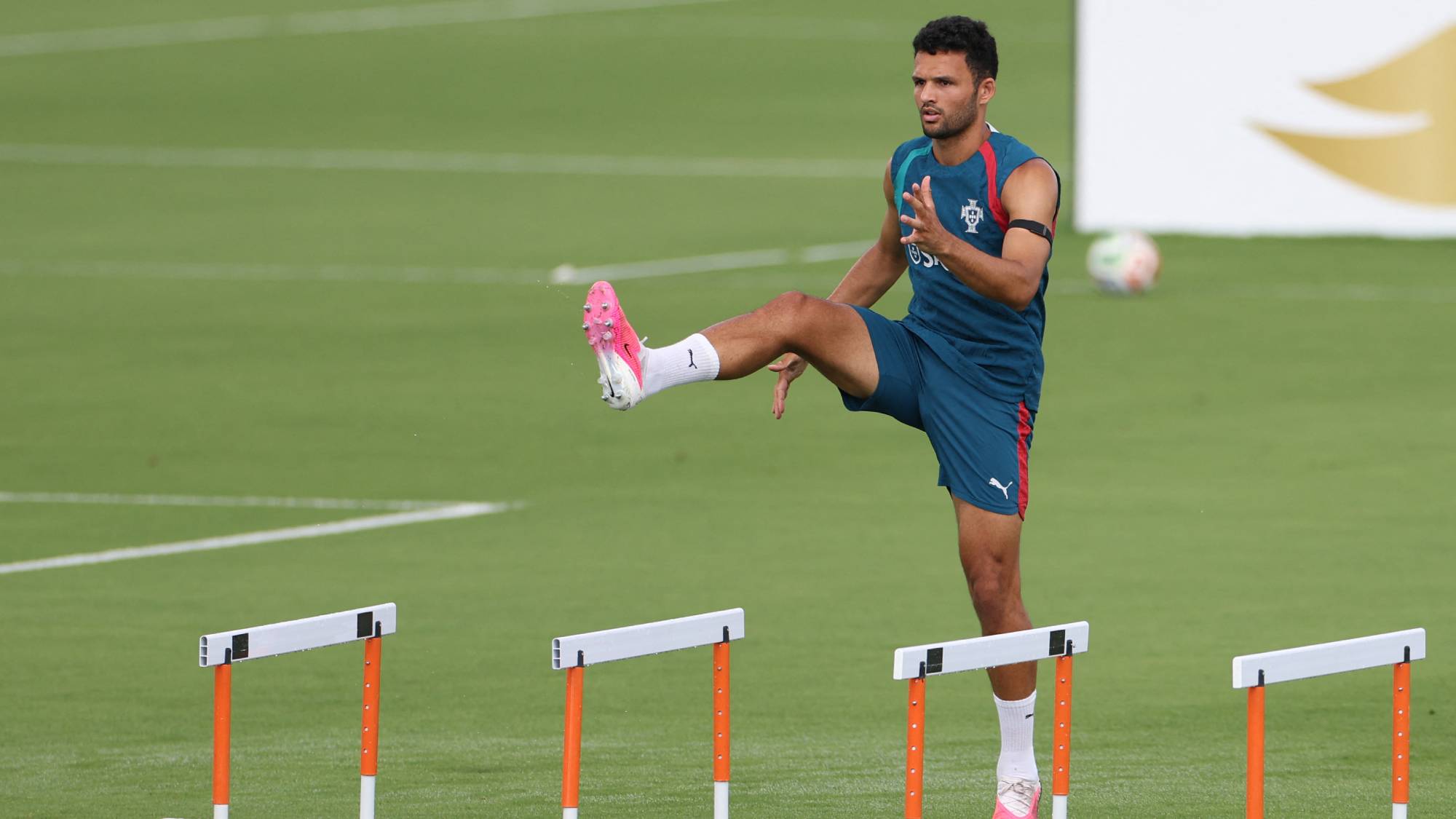 Portugal's forward #09 Goncalo Ramos takes part in a training session Gardens North County District Park in Palm Beach Gardens on June 25, 2026, during the 2026 World Cup football tournament.
