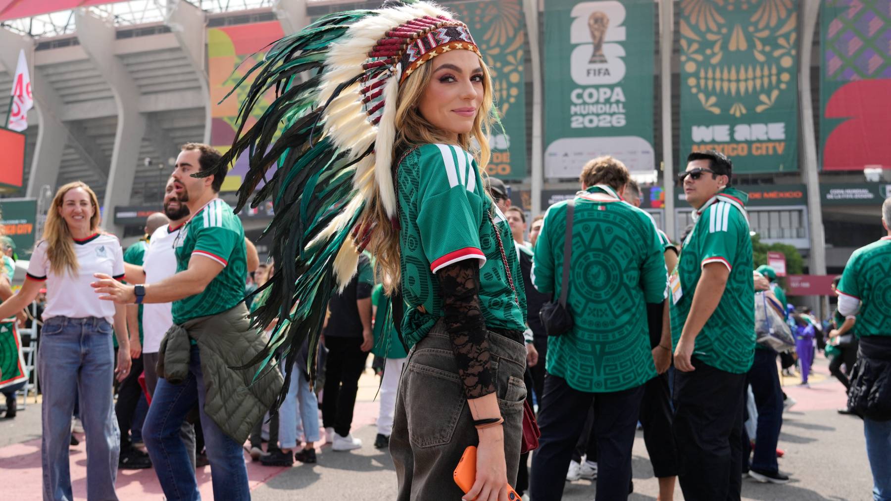 MEXICO CITY, MEXICO - JUNE 11: Mexican fans gather prior to opening match of the World Cup First Stage Group A match between Mexico and South Africa at Estadio Azteca (Mexico Stadium) in Mexico City, Mexico on June 11, 2026. Jose Hernandez / Anadolu