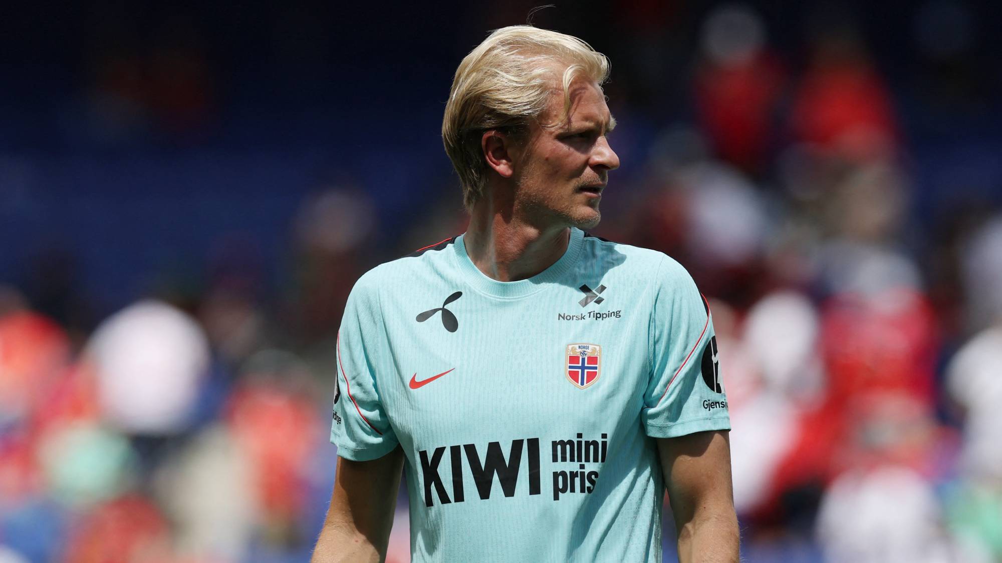 HARRISON, NEW JERSEY - JUNE 07: Morten Thorsby of Norway warms up prior to the international friendly match between Morocco and Norway at Red Bull Arena on June 07, 2026 in Harrison, New Jersey. Vincent Carchietta/Getty Images/AFP
