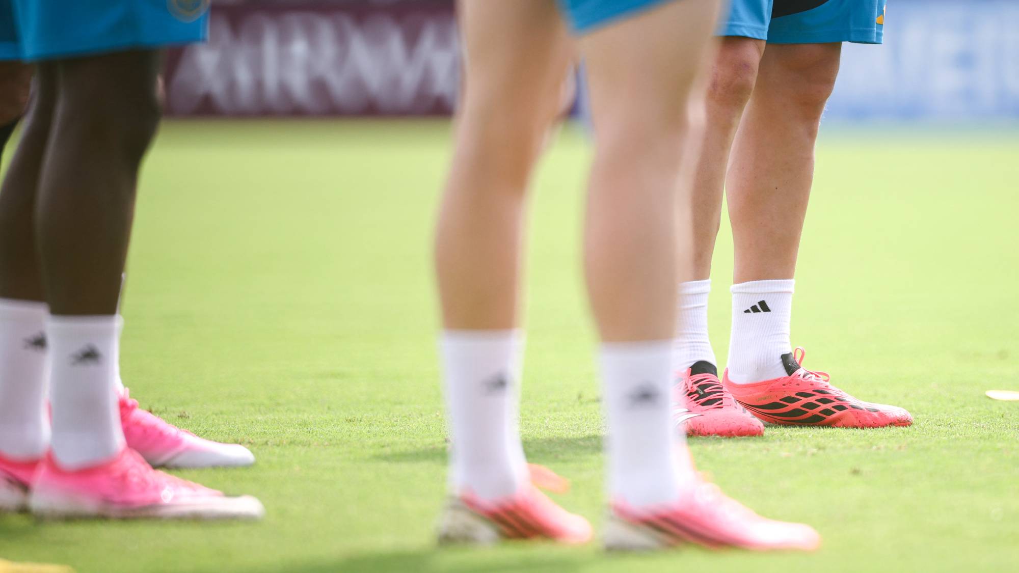Aymeric Laporte wears pink boots during Spain's open training session ahead of their first game of the 2026 World Cup against Cape Verde at Kennesaw State University in Atlanta, Georgia, on June 14, 2026. (Photo by MI News/NurPhoto)
