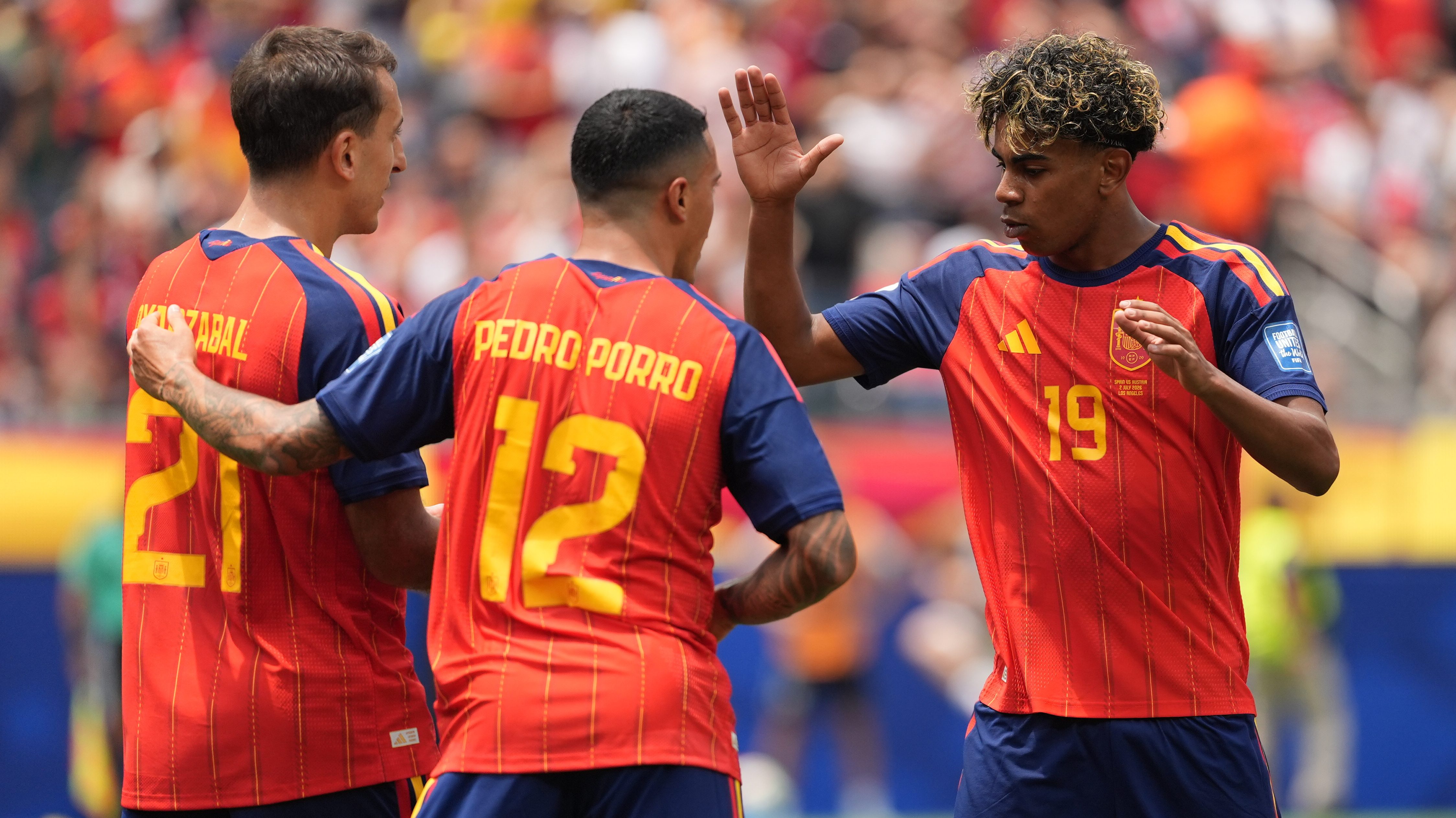 Mikel Oyarzabal, Pedro Porro és Lamine Yamal.