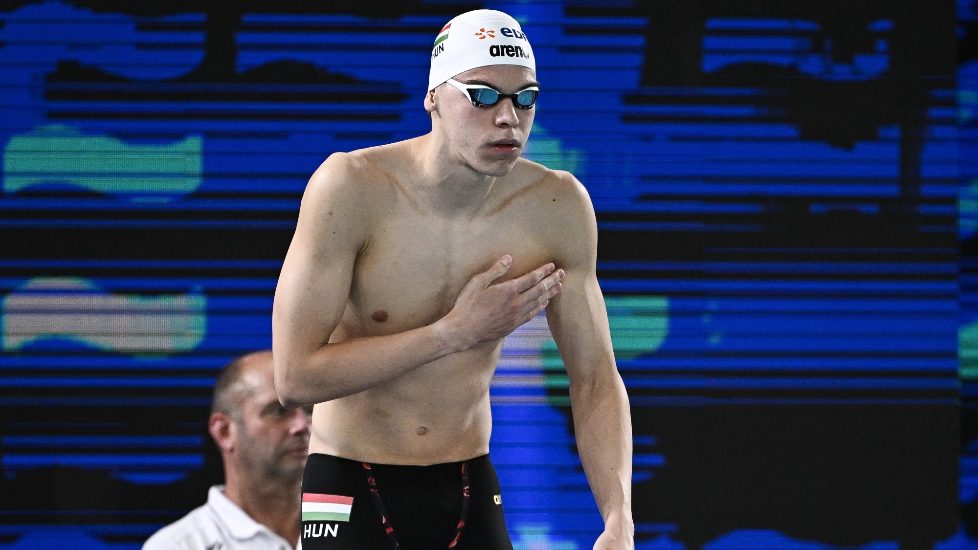 Pápai Olivér a férfi 400 méteres gyorsúszás előfutamában a párizsi vizes Európa-bajnokságon az olimpiai vizesközpontban 2026. augusztus 16-án.