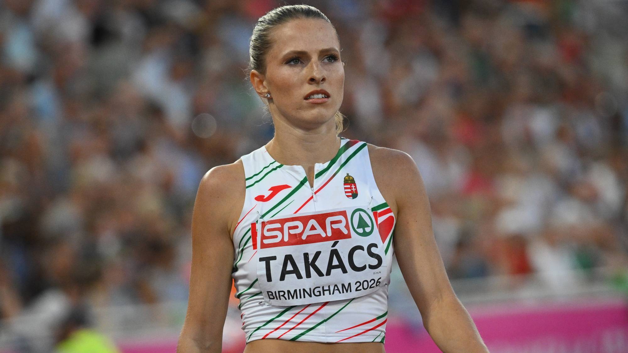 Takács Boglárka a női 200 méteres síkfutás elődöntője után a birminghami atlétikai Európa-bajnokságon 2026. augusztus 12-én.