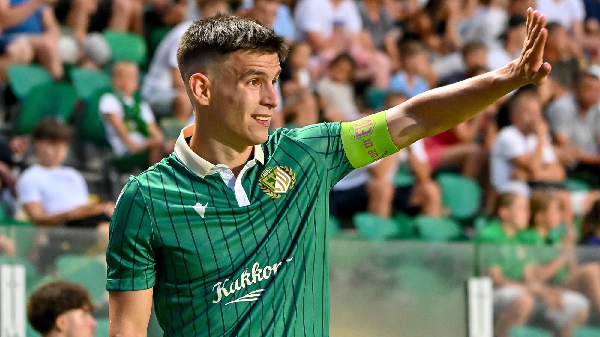 Vitális Milán, az ETO játékosa a labdarúgó Bajnokok Ligája selejtezőjének 1. fordulójában játszott ETO FC - Víkingur Reykjavík visszavágó mérkőzésen a győri ETO Stadionban 2026. július 14-én. A mérkőzés 2-2-es döntetlennel ért véget.