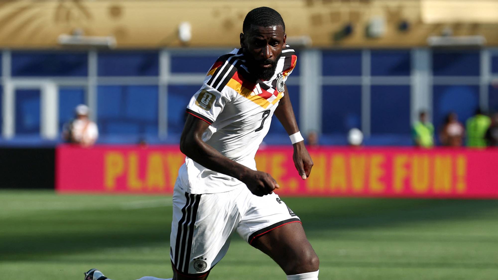 - Germany's defender #02 Antonio Ruediger controls the ball during the 2026 World Cup round of 32 football match between Germany and Paraguay at the Boston Stadium in Foxborough on June 29, 2026. Germany defender Antonio Rudiger on September 1, 2026 announced his international retirement, two months after last playing for Germany at the 2026 World Cup. The 33-year-old made 86 appearances for the four-time world champions.