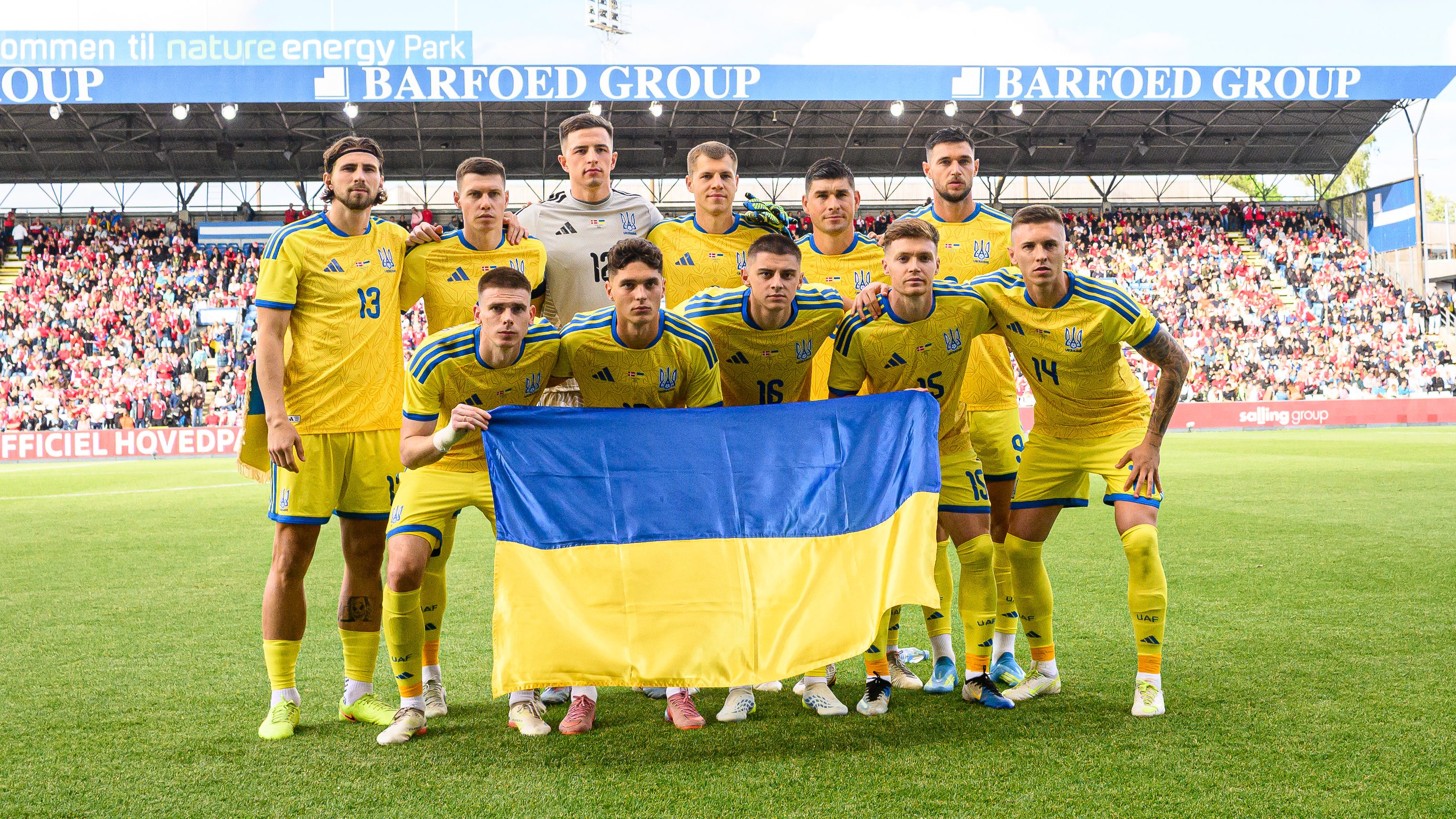 Az utolsó, Dánia elleni mérkőzésen kiálló ukrán válogatott kezdőcsapata.