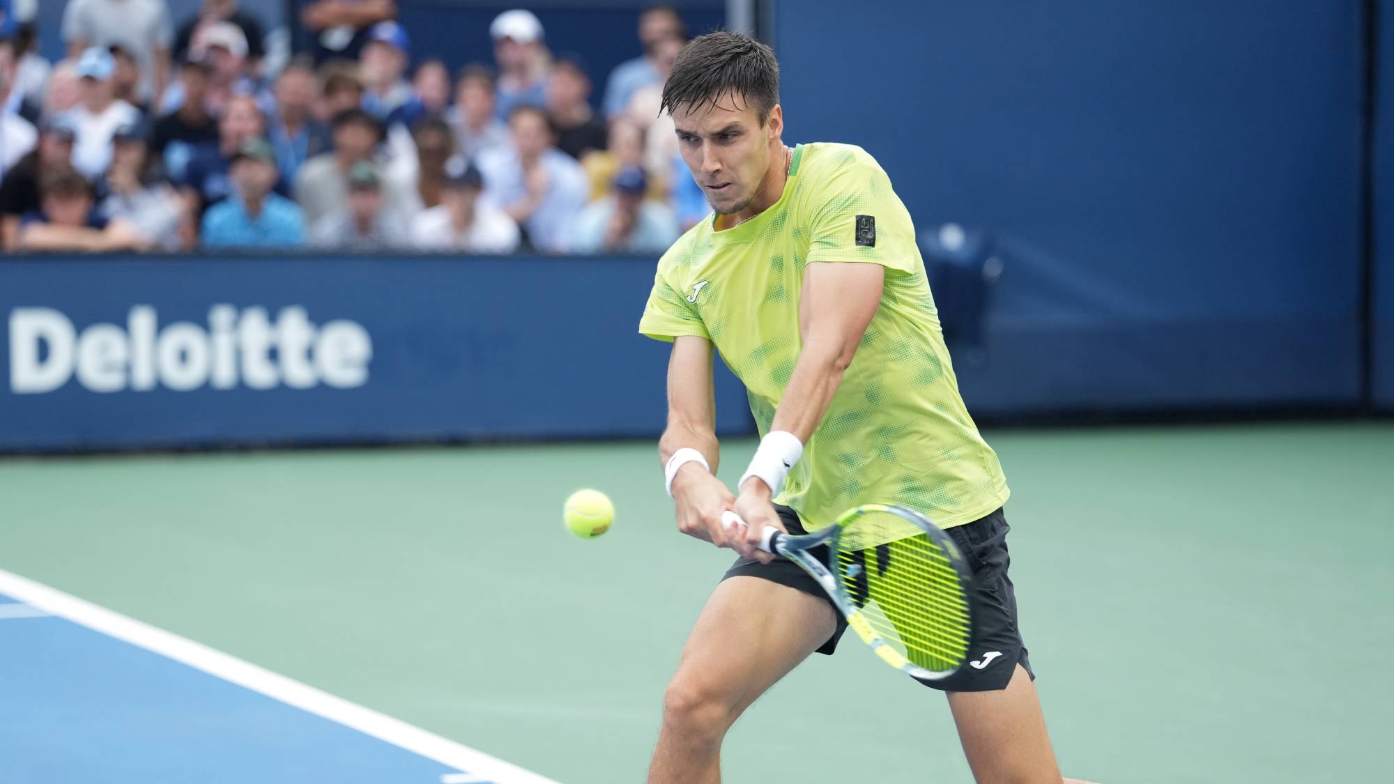 NEW YORK, NEW YORK - SEPTEMBER 02: Fabian Marozsan in action against Michael Zheng during a Men's Singles match on Day Four of the 2026 US Open at USTA Billie Jean King National Tennis Center on Wednesday, September 2, 2026 in Flushing, NY. (Photo by Darren Carroll/USTA via Getty Images)