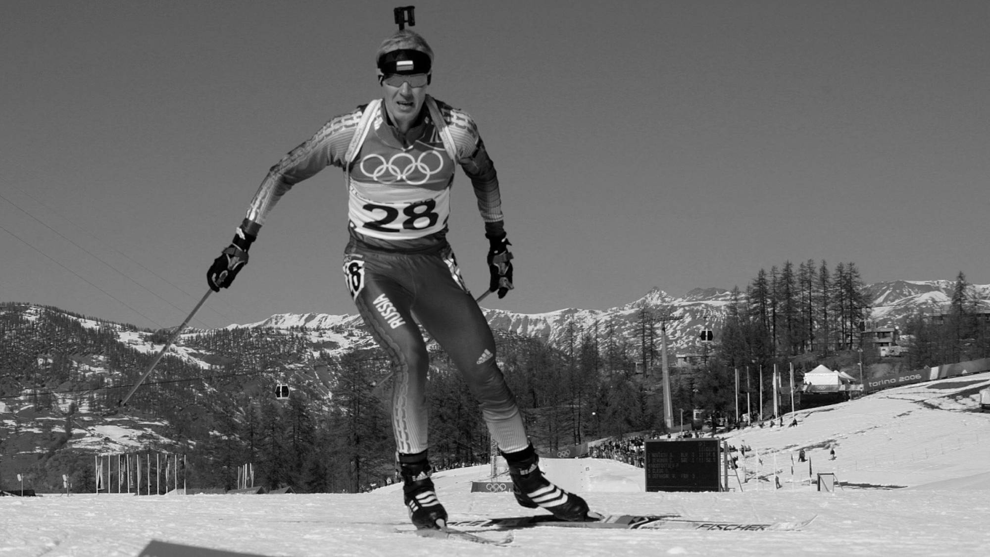 Russia's Sergei Tchepikov skis during the men's 20km individual biathlon at Cesana San Sicario during the Turin 2006 Winter Olympics, 11 February 2006. Germany's Michael Greis won gold ahead of Norway's Ole Einar Bjoerndalen and compatriot Halvard Hanevold taking the bronze AFP PHOTO/DDP/MICHAEL KAPPELER