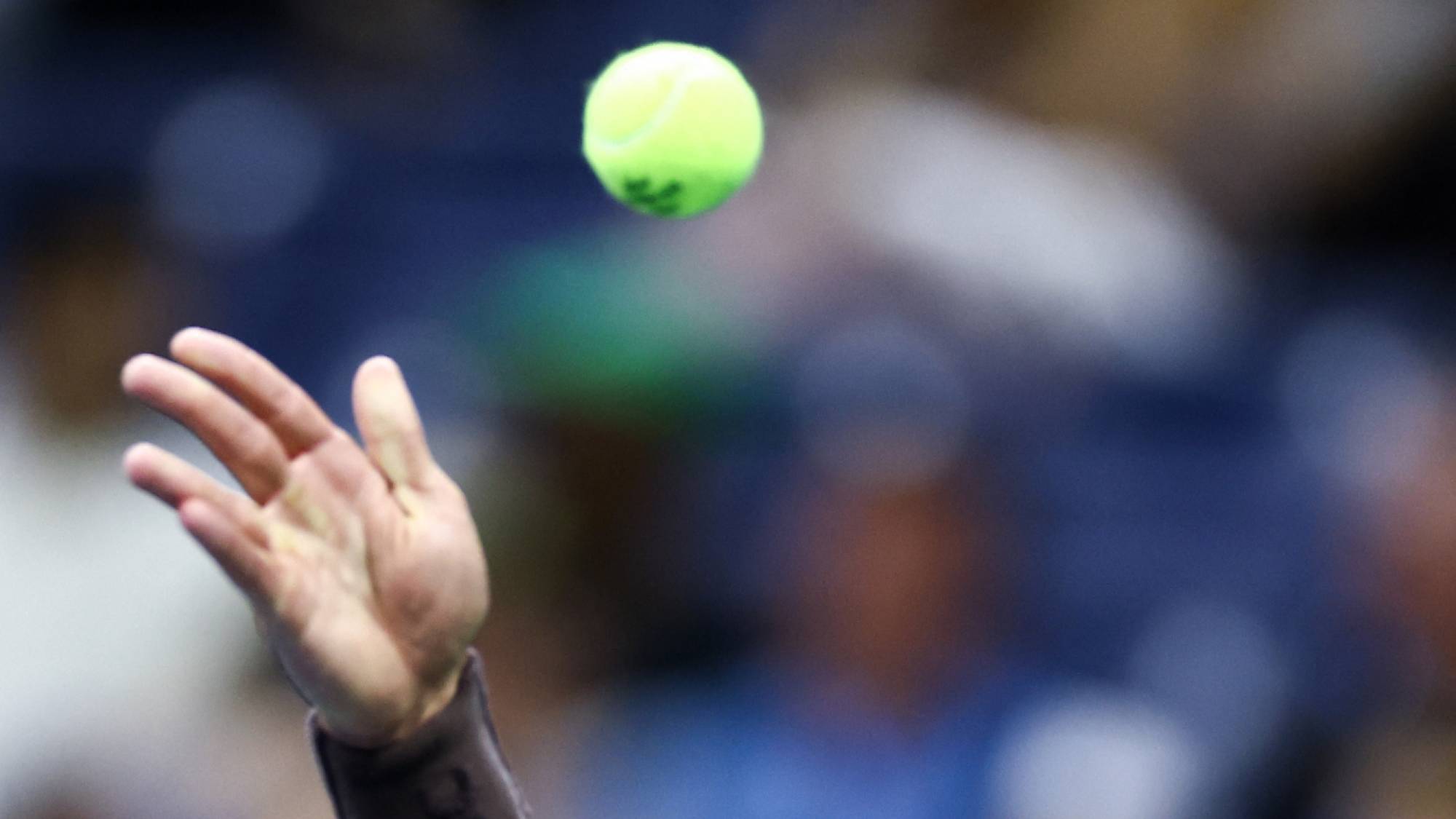 USA's Ben Shelton serves the ball to Netherlands' Tallon Griekspoor (off frame) during the men's singles first round tennis match on day two of the US Open tennis tournament at the USTA Billie Jean King National Tennis Center in New York City on August 31, 2026.