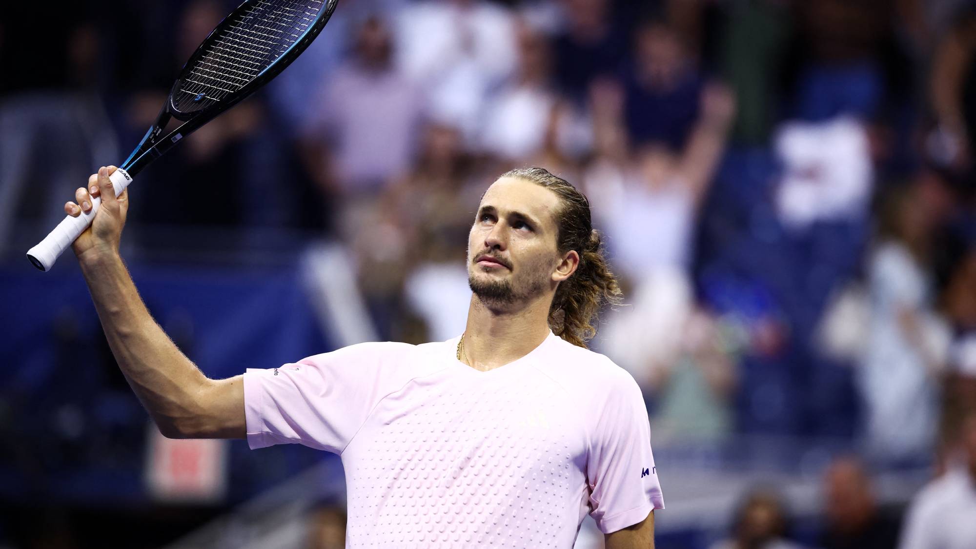 Germany's Alexander Zverev celebrates deafeating Netherlands' Botic van de Zandschulp during the men's singles quarter-final tennis match on day eleven of the US Open tennis tournament at the USTA Billie Jean King National Tennis Center in New York City on September 9, 2026.