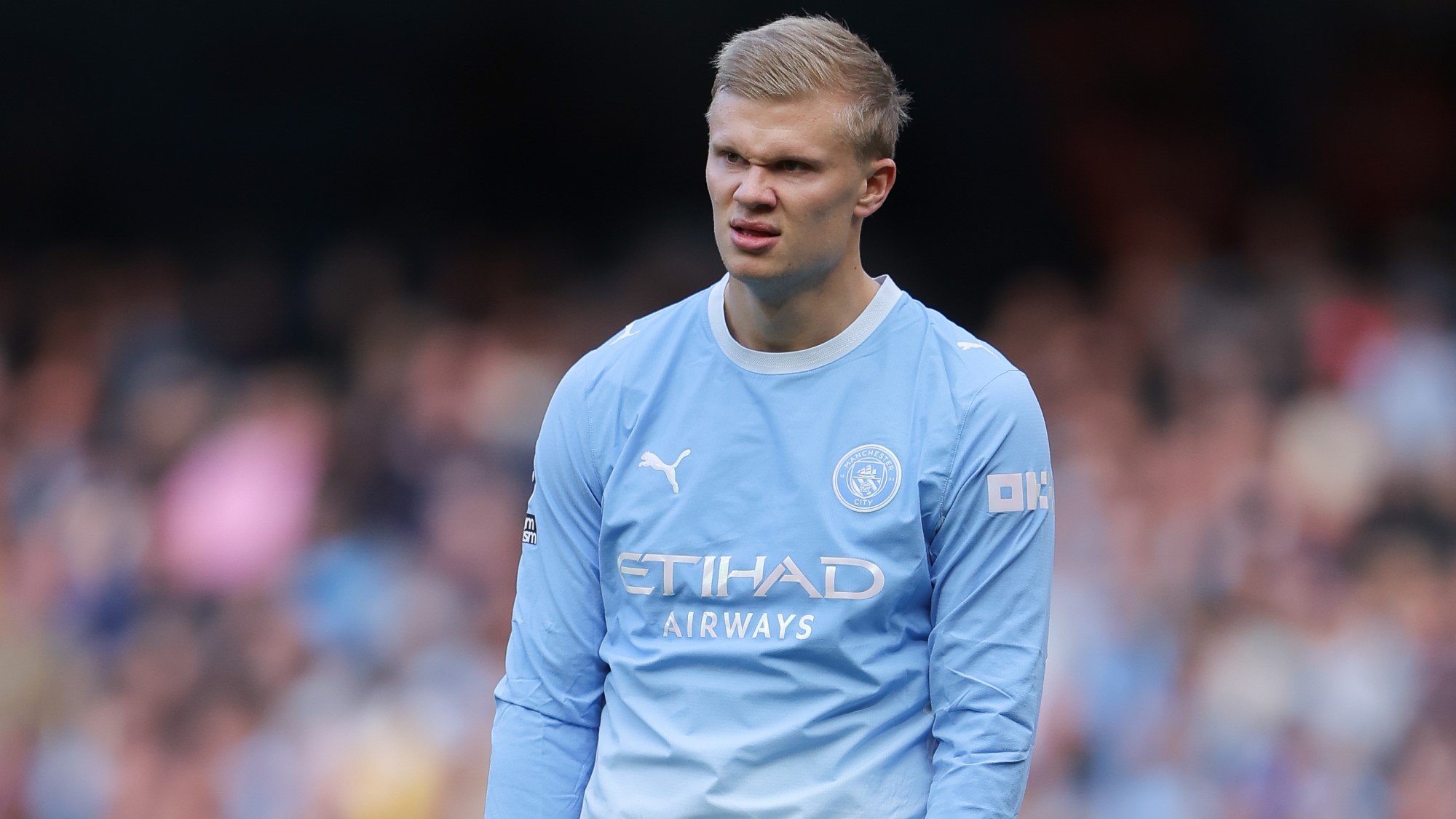 Erling Haaland az Ipswich elleni bajnokin.