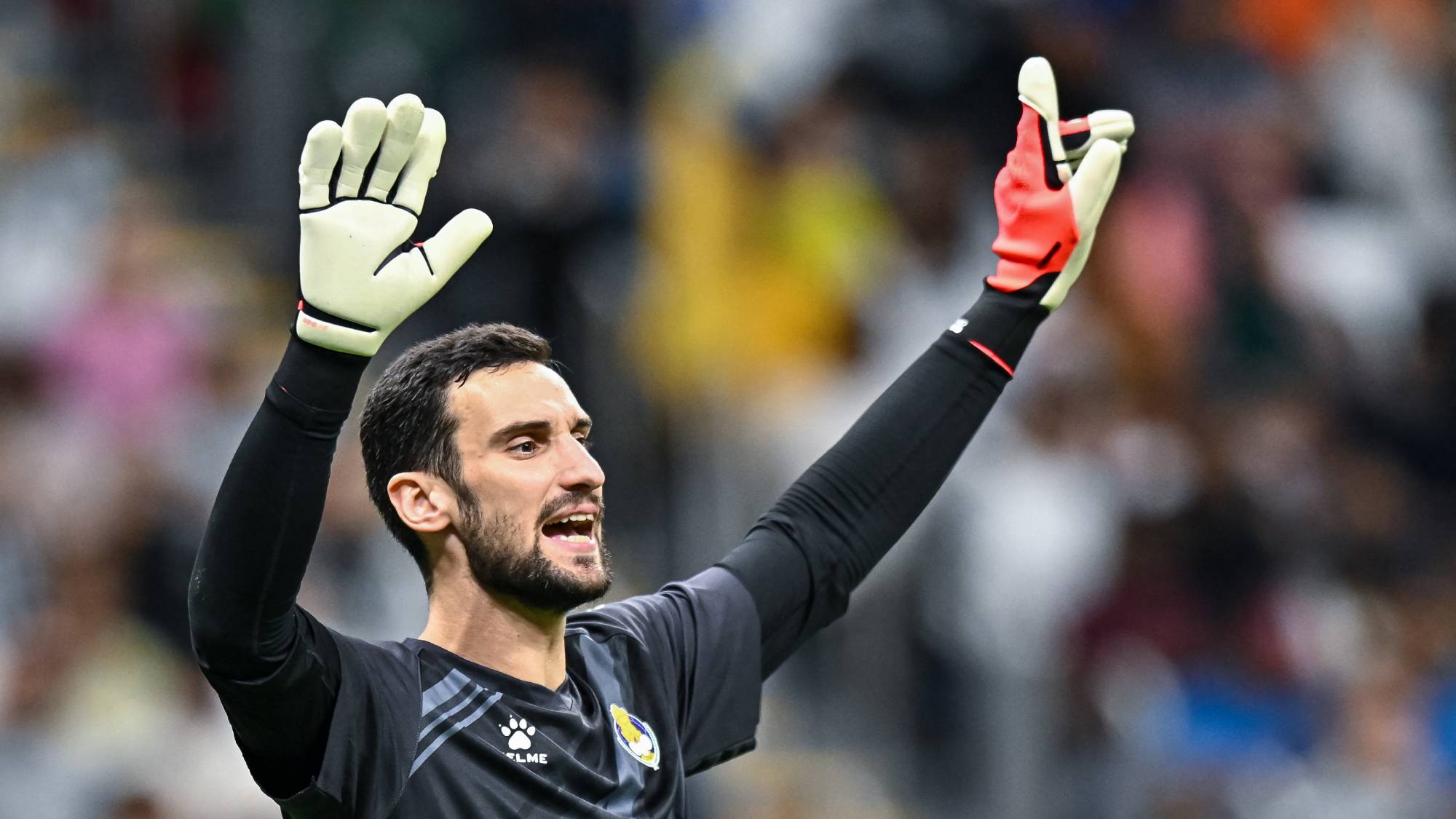 Sergio Rico of Al Gharafa SC reacts during the AFC Champions League elite west football match between Qatar's Al Gharafa SC and Saudi Arabia's Al Nassr FC at Al-Bayt Stadium in Al Khor, Qatar, on November 25, 2024. (Photo by Noushad Thekkayil/NurPhoto)