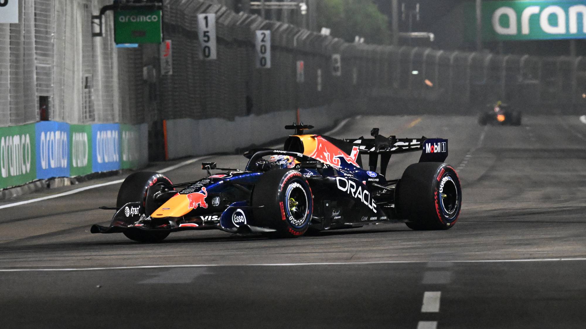 Red Bull Racing's Dutch driver Max Verstappen steers his car during the sprint qualifying session ahead of the Formula One Singapore Grand Prix at the Marina Bay Street Circuit in Singapore on October 9, 2026.